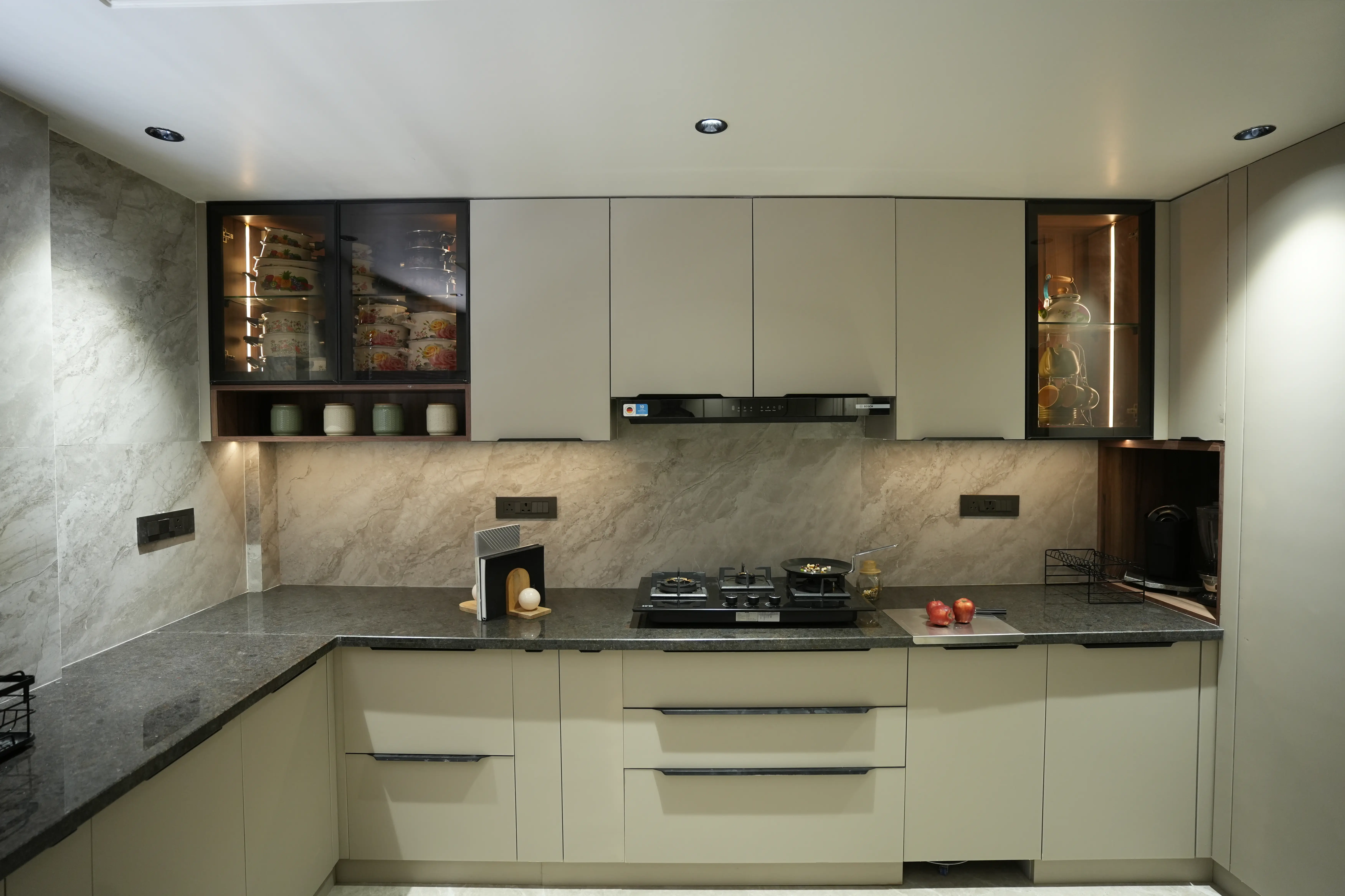 Glossy laminate modular kitchen by Kitzine